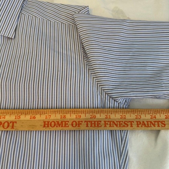 David Donahue‎ Trim Fit Dress Shirt 16 32/33 Blue Stripes Button Up Long Sleeve - Picture 9 of 13